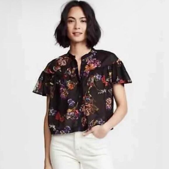 Free People Sweet Escape Cropped Cotton Blouse in Black Floral - XS - Picture 3 of 9
